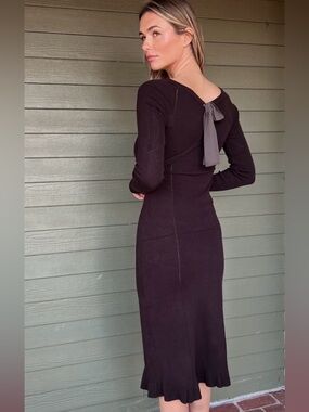 NWT 🔖Free People Allister Sweater Dress Brown Ribbed Knit Open Back Tie Dress XS